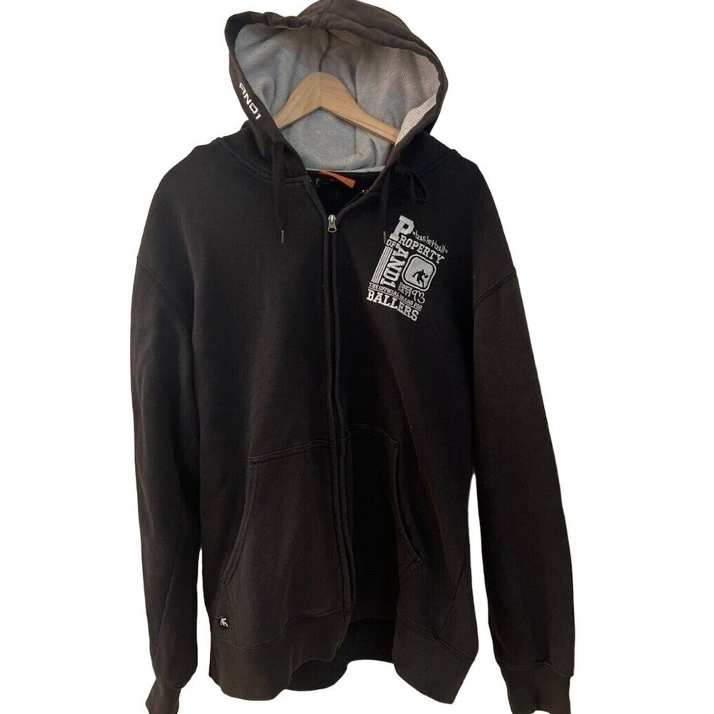 AND1 Vintage Men's Full Zip‎ Hoodie/ BASKETBALL Sweatshirt Large BLACK Pre-own